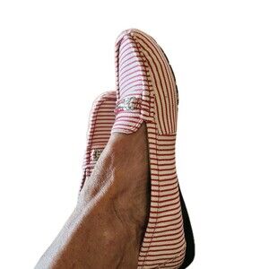 LifeStride Women Driving Shoes Sz 9 Velocity Memory Foam Red White Stripes Mocs